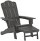 Flash Furniture Newport Adirondack Stuhl mit Getränkehalter und ausziehbarer Ottomane, Allwetter-HDPE Indoor/Outdoor Lounge Chair, Kunststoff: Polyethylen, GRAU, Set of 1