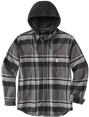 Carhartt 105938 Relaxed Fit Rugged Flex Flannel Fleece-Lined Hooded Shirt Jac BLACK XL