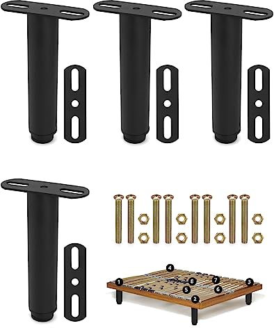 QWORK® 4 Piezas Patas para Muebles Altura Regulable 180mm-330mm para Somieres Sofas Armarios - Negro