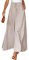 ASKSA Damen Breites Bein Hose Sommer Hohe Waist Plissee Hosen Elegante Einfarbig Leicht Hosenrock Sommerhose mit Tasche Freizeithose (Aprikose,XL)