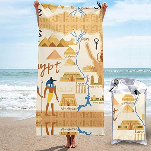 BAAROO Strandtücher, stilisierte Karte von Ägypten mit verschiedenen kulturellen schnell trocknenden Strandtüchern, tragbares Badetuch, Reise-Strandtuch, Outdoor-Size-130 cm x 80 cm