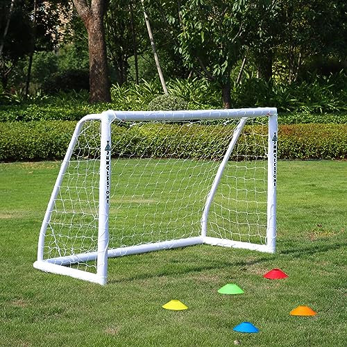 JUNGLE STONE Ultimatives Allwetter-Fußballtor aus Hart-PVC, 1,8 m x 1,2 m, Gartentor mit 70 mm dicken PVC-Pfosten und Netz, integriertes Verriegelungssystem