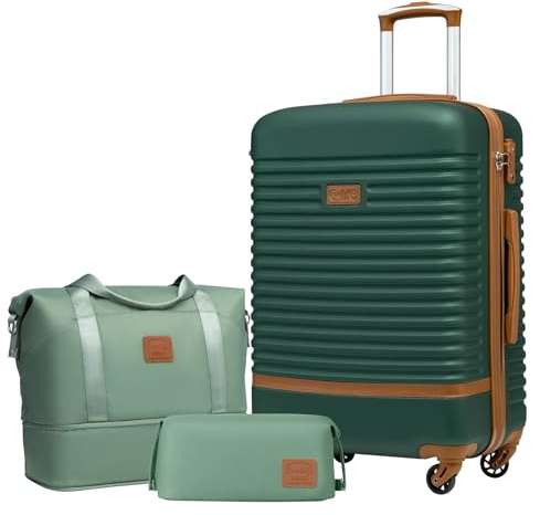 COOLIFE Suitcase Set 3 Piece, 24 Medium Suitcase with Travel Bag &Wash Bag | Luggage Sets for Mid-Distance Travel, Lightweight ABS, TSA Lock, YKK Zipper, 360° Spinner Wheels, Telescopic Handle
