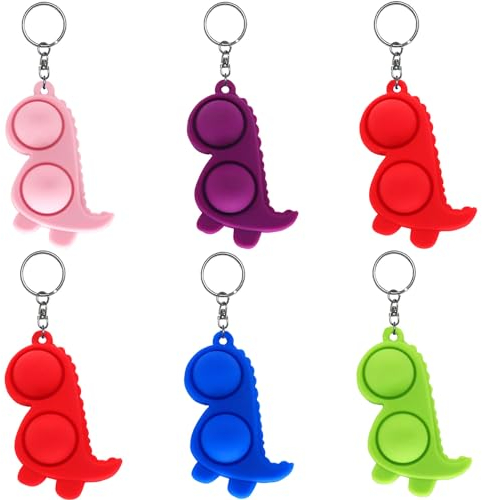 Steemjoey 6PCS Mini Pop Push It Fidget Jouet Porte-clés, Silicone Squeeze Pop Bubble Fidget Bulk Jouets Sensoriels, Dinosaure Poppet Bubble Stress Soulagement Anxiété, Cadeaux pour Enfants Adultes