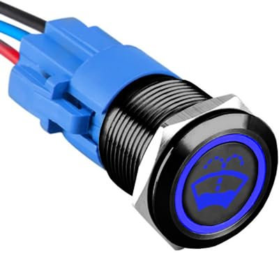 ETOPARS Noir Coque 19mm Momentané Interrupteur à Bouton Poussoir 12V 5A Interrupteur à Bascule Voiture Etanche Métal Commutateur avec Prise de Fil Bleu Lumière Rondelle