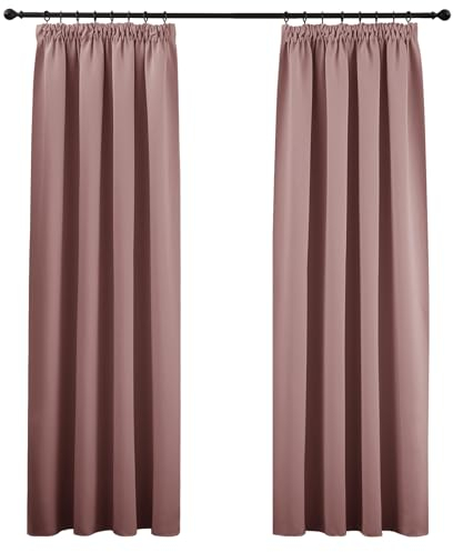 PONY DANCE Thermovorhang Hitzeschutz Kräuselband Gardinen Blickdicht 2er Set H 245 x B 140 cm Verdunkelnde Vorhänge Kinderzimmer für Schienensystem Blackout Curtains for Bedroom, Altrosa