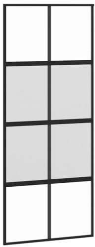 vidaXL Porte Coulissante, Porte de Grange, Porte Intérieur, Porte de Chambre à Coucher Cuisine Entrée, Noir 90x205 cm Verre Trempé Aluminium