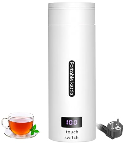 Creperture Bollitore portatile da 500 ml, piccolo bollitore portatile in acciaio inox con indicatore di temperatura LED, bollitore elettrico da viaggio per preparare caffè e tè
