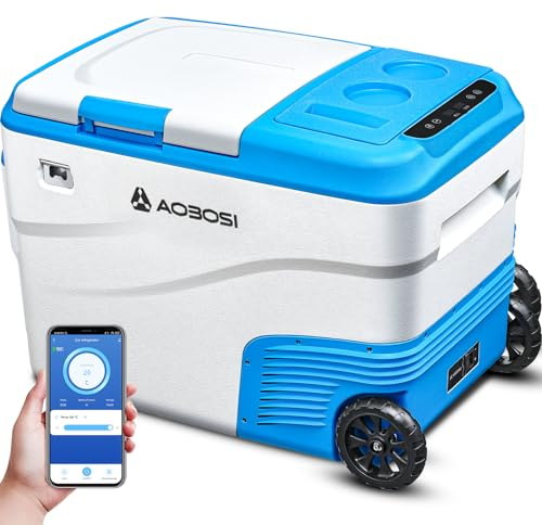 AAOBOSI Kompressor Kühlbox 38L,Auto Kühlbox 20°C bis -20°C, Elektrische Kühlbox mit APP Steuerung, 12/24V DC &100-240V AC Kühlbox für Auto, Camping, Lkw, Boot, Wohnmobil, Reisemobil und Steckdose