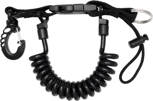 Cressi Unisex-Adult Spiral Laynyard with Ring Spiralkabel mit Tauchring, Schwarz/Schwarz, 1 Karabiner