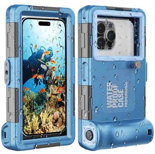 Towevine Snorkeling Diving Phone Case for iPhone 15/14/13/12/11 Pro Max/XR/XS/X Samsung Galaxy S24/S23/S22/S21，[50ft/15m] Professional Scuba Dive Waterproof Case Underwater Blue