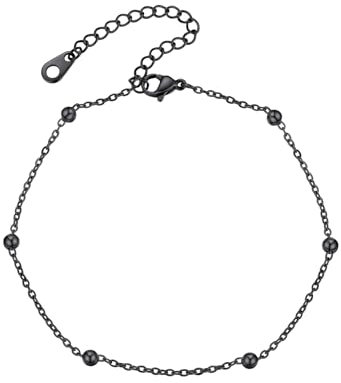 U7 Schwarz Fussketten für Frauen Perlenkette Fußkettchen Fußkette Armband Damen Fußband Fußschmuck Sommer Strand Boho Knöchel Kette Barfuß Kugel Anklet Women Personalisiert Schmuck für Geburtstag
