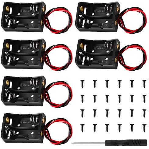 KUOQIY 6 PCS 2 × 12V 23A Battery Holder, A23 Battery Case Holder Box, 24V Battery Holder Spring Clip Case with Wire Leads, with Screwdriver & Screw