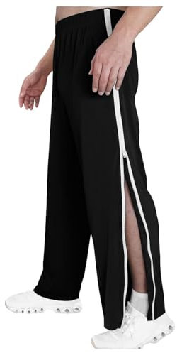 KBOPLEMQ Reha Pantaloni da donna da uomo e da donna, laterali per aprire, con chiusura lampo laterale e cerniera sulla gamba, gamba larga, pantaloni sportivi a strappo, Nero , M