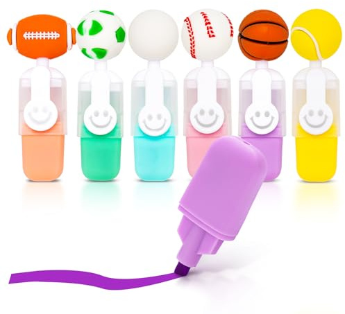 DIUDIU CAT 6 x Sportball-Textmarker – Rugby, Fußball, Basketball, Tennis, Baseball, Golf-Marker für Sportpartys, Geburtstage, Zeichnen, Poster, Grußkarten, Schule und Bürobedarf