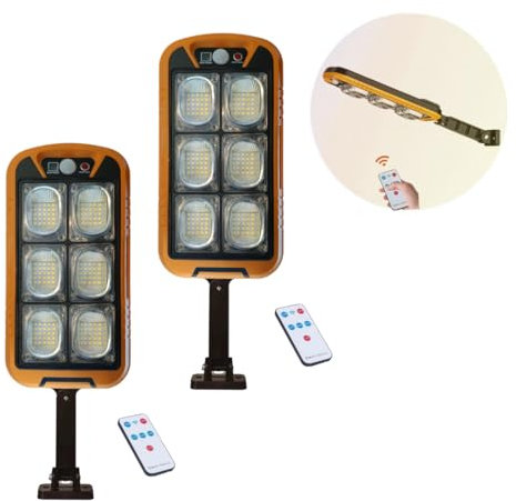 MONZER [Lot de 2 Projecteur LED Solaire Extérieur 2400mAh 4500LM, Spot Solaire Puissant Télécommandé avec Panneau Solaire, avec Détecteur de Mouvement, Lampadaire Extérieur pour Jardin, Cour, Garage