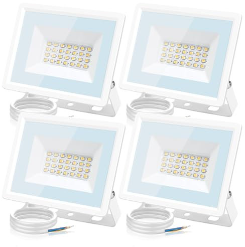 Aigostar Foco LED Exterior 20w,1650LM Foco Proyector LED,IP65 Impermeable Luz de Seguridad,Natural 4000K Luces led exterior, Para Jardín, Patio,Garaje,Paquete de 4