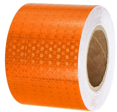 PATIKIL Cinta Reflectante Adhesiva, 10cm x 25m PVC Cinta de Advertencia de Seguridad de Alta Visibilidad Impermeable para Nocturna Camiones Coches Ropa, Naranja
