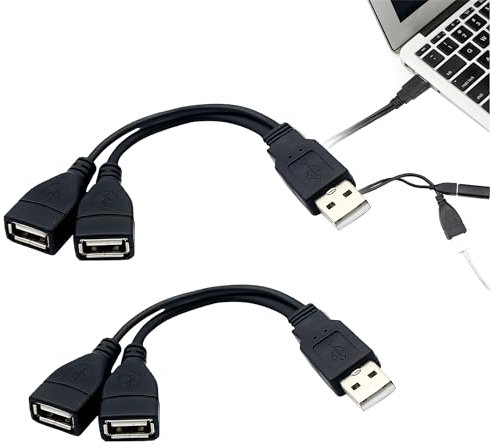 2PCS USB to 2 Female Splitter Lead - Black Dual Female to Male Cable, 2 Port Adapter for Laptop, Tablet, Mobile Device - Double Port Converter Extension Power Cord