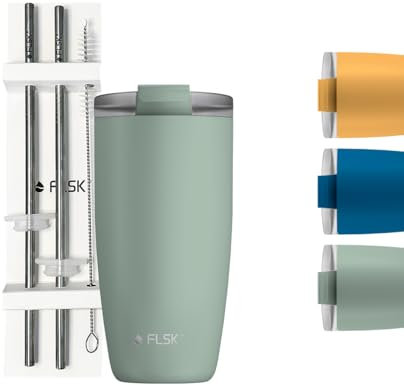 FLSK Tumbler mit Edelstahl-Strohhalm Set I 3h Wärmeisolierung I BPA-frei I inkl. Reinigungsbürste I Stilvoller und nachhaltiger Begleiter für jeden Tag I sage