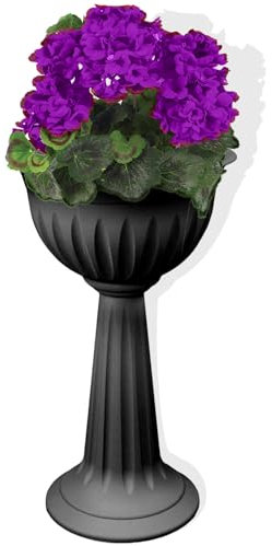 SIDSONS - Urn Planter Black - Outdoor Garden Planters - Tall Planter With No Drainage Holes - Lightweight Plastic Flower Pot - Large Strong Urn Planters - Indoor Flower Pots Stand - 75cm Tall