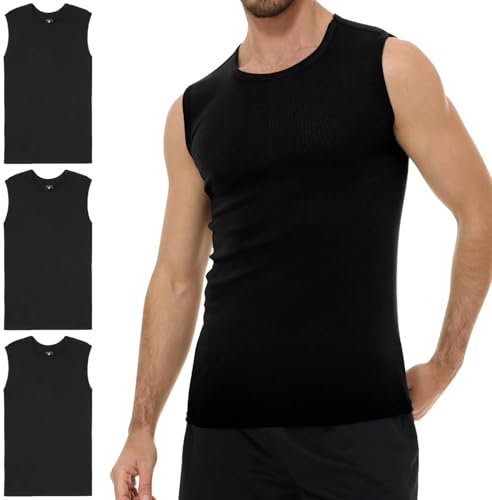 YouShow Unterhemd Herren Schwarz Tank Top Ärmellos Baumwolle Sport Muskelshirts Sommer S 3er Pack