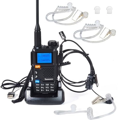 HYS Quansheng UV5R-PLUS 5W Dual Band Walkie Talkie, radio ricaricabile a batteria, walkie talkie bidirezionale VHF UHF (con cuffie, tubo trasparente, tappi per le orecchie)