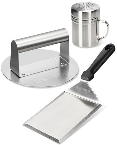BS-VOG Smashed Burger Kit with 6.2 Inch Burger Press, Grill Spatula and Spice Shaker, Stainless Steel Heavy Duty Griddle Cooking Accessories Kit for Meat, Bacon, Steak Press