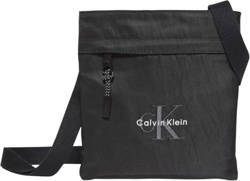 Calvin Klein Men’s Bold Flatpack Crossbody Bag with Logo, Black (Black), One Size