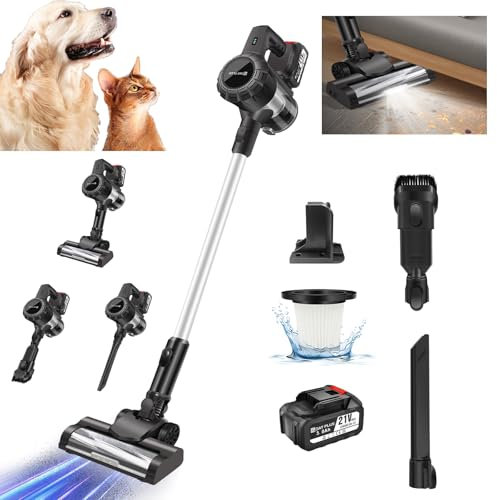 3-in-1 Cordless Vacuum Cleaner | 15KPa Upright Handheld Stick Vacuum | 3000mAh Rechargeable Battery | Up to 40 Mins Runtime | Self-Standing Lightweight Vacuum Cleaner for Carpet/Hard Floor/Pet Hair