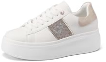 QUEEN HELENA Sneakers Platform Turnschuhe mit Strass für Damen X32-9, Weiß Beige, 38 EU