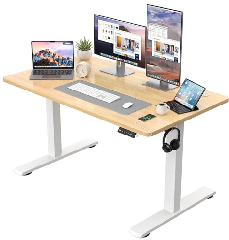 JUMMICO Elektrischer Höhenverstellbarer Schreibtisch - Steh-Sitz Tisch mit Memory-Funktion & Kompletter Tischplatte, Computertisch für Büro & Zuhause 120 x 60 cm Beige