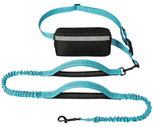 vsshe Laisse Mains Libres pour Chien avec Ceinture Réglable, Laisse de Jogging, Doubles Poignées Rembourrées et Élastique Durable pour la Marche, Le Jogging, Le Vélo et la Course à Pied Bleu