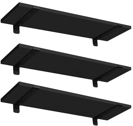 EUGAD Wandregal 3er-Set, Regal Wand, Schweberegal 60x7x20 cm, Wandboard 15 kg/Ebene Belastbar, Regalbrett Küche Wohnzimmer, Hängeregal Schwarz