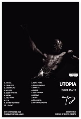 FGFGH Travis Poster Scott Utopia Albumcover-Poster (1) Leinwandposter, ungerahmt, 30 x 45 cm