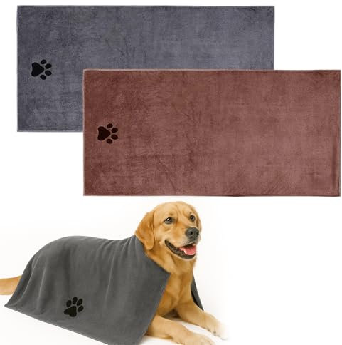 KAIYAYA 2 Stück Hundehandtuch Extra Saugfähig, 75 x 35 cm Hunde Handtuch Grau Mikrofaser Handtuch Hund, Undezubehör, Schnelltrocknend Haustier Weich für Katzen, Hunde Oder Andere Haustiere