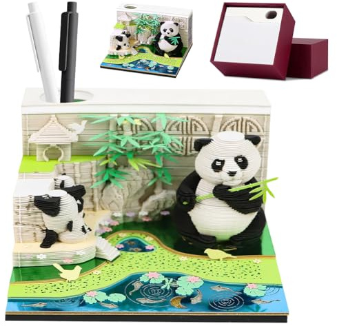 VOHESEA Panda Kalender 2026, 3D-Kalender 2026, DIY-Zeitmesser- zum Abreißen, 3D-Kunstblöcke in Pandaform, 3D-Notizblock aus Papierschnitzkunst als Schreibtischdekoration