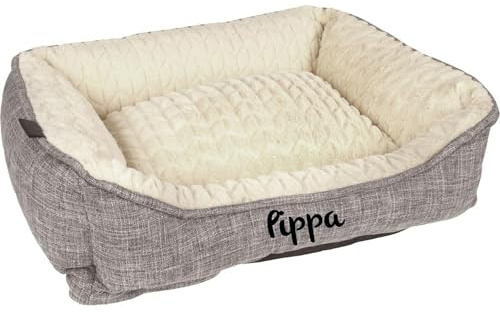 Mainely Personalisiertes Zupo Rechteckiges Hundebett 50×40×16 cm (S) Grau – weiches Plüsch- & Textilbett – für kleine Hunde und Katzen – personalisiert mit Namen – Petslino