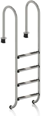 Gre 4027416 - Escalera de Seguridad para Piscinas Enterradas - Acero Inoxidable Extra Resistente, 4 Peldaños Antideslizantes