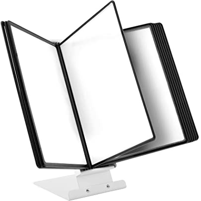 LEVIATAN Tisch-Sichttafelsystem A4 | 10 Präsentationstafeln | Stabiler Metall-Standfuß | Dokumenten-Display für Büro, Werkstatt, Empfang | Schwarz
