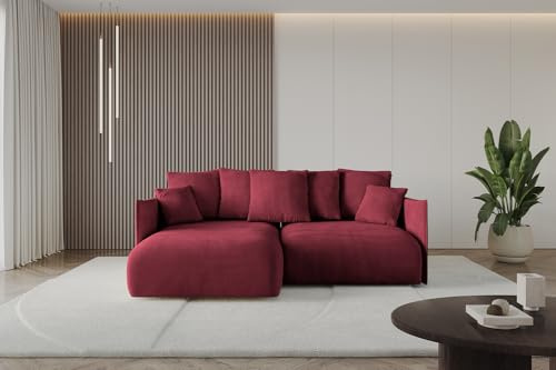 ALTDECOR Ecksofa mit Schlaffunktion und Bettkasten Corner Sofa Eckcouch Couch L-Form angeordnet Schlafcouch Ausziehbar Wohnlandschaft ONESK-L 216x177x42 Bordeauxrot