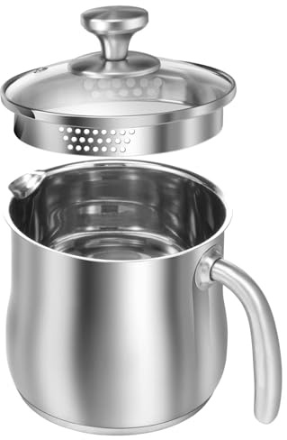 Casserole en acier inoxydable 2L Casserole à lait avec bec verseur, couvercle en verre et poignée pour faire bouillir le lait, la sauce, les sauces, les pâtes et les nouilles