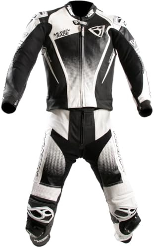 MUGENRACE Sidegun perforierte 2-Teiler Motorrad Lederkombi, schwarz/weiß, 54