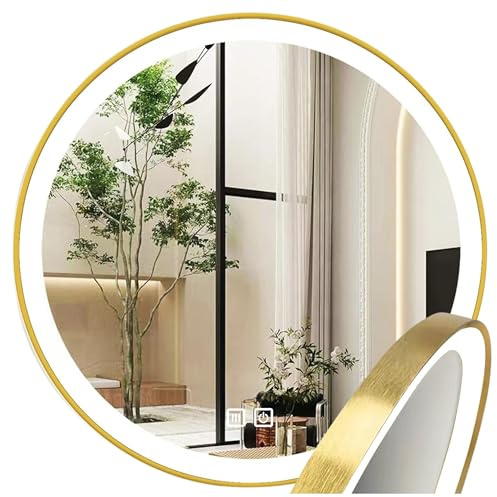 Bad-Wandspiegel rund 60 cm LED beleuchtet mit GOLDENEM RAHMEN ANTI-FOG 3 Lichtfarben Spiegel mit Farb- und Helligkeitseinstellung – Speicher für Einstellungen – IP44 – Groß Modern für Badezimmer