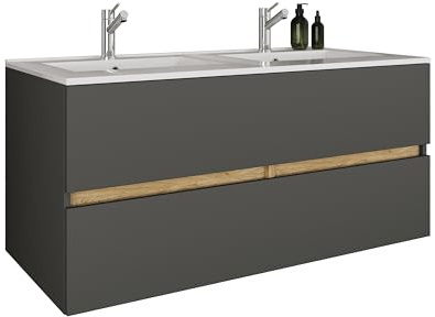VCM 2-TLG. Doppelwaschtisch Cosila mit großem Keramikbecken – Badschrank mit 2 Softclose-Schubladen, Maße Waschplatz Set: H. 51 x B. 112 x T. 47 cm, Cosila-I