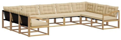 vidaXL Outdoor-Sofagarnitur mit Kissen 9 pcs Weiß und Beige, Garten Lounge, Moderne Outdoor-Couch, witterungsbeständiger Sitzbereich, bequem für die Terrasse