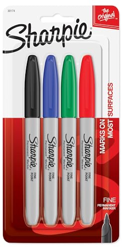 Sharpie Fine Point Permanent Markers 4/Pkg-Red, Blue, Black, Green