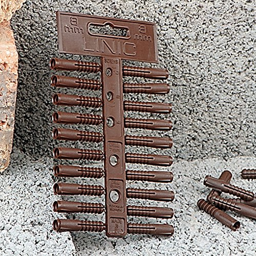 Linic Products UK Made Fixing Masonry Plastic Wall Plugs, 8mm, 3 Strips of 20, BROWN. (S7658) Free UK Postage