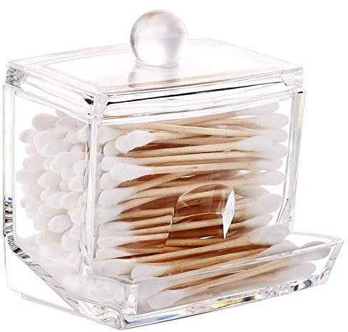 Drawihi Petite boîte de rangement en plastique transparent pour coton-tiges ou carrés de coton, pour hôtel
