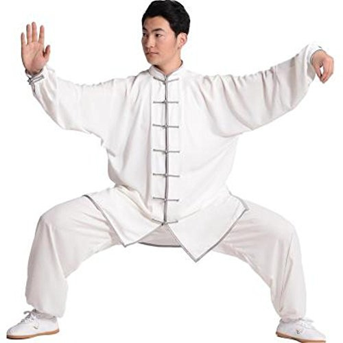 BJSFXDKJYXGS Tai Chi Uniform Luxurious Korean Silk Stretch Taichi Suits Traditional Tai Chi Clothing for Your Tai Chi Exercise (White + Gray, Medium)